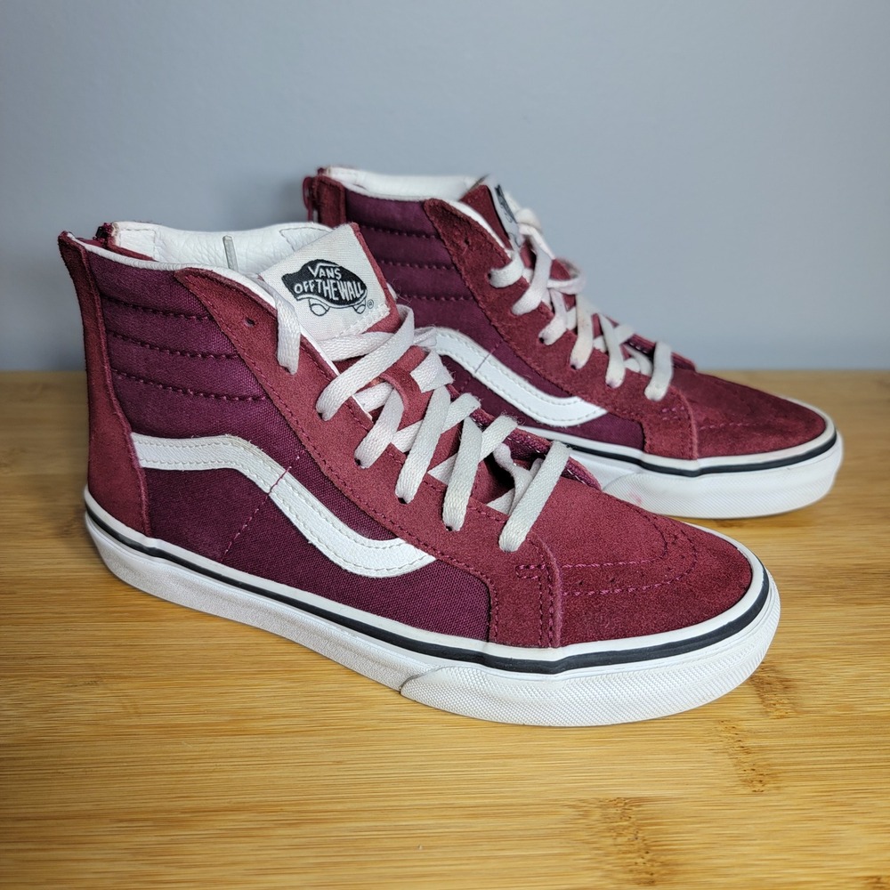 Vans Sk8-Hi Zip Kids 2.0 Burgundy Maroon Suede Canvas High Top Sneakers 721278